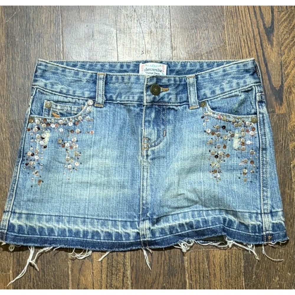 Vintage Abercrombie Girls Size 10 Distressed Jean Skirt Bling